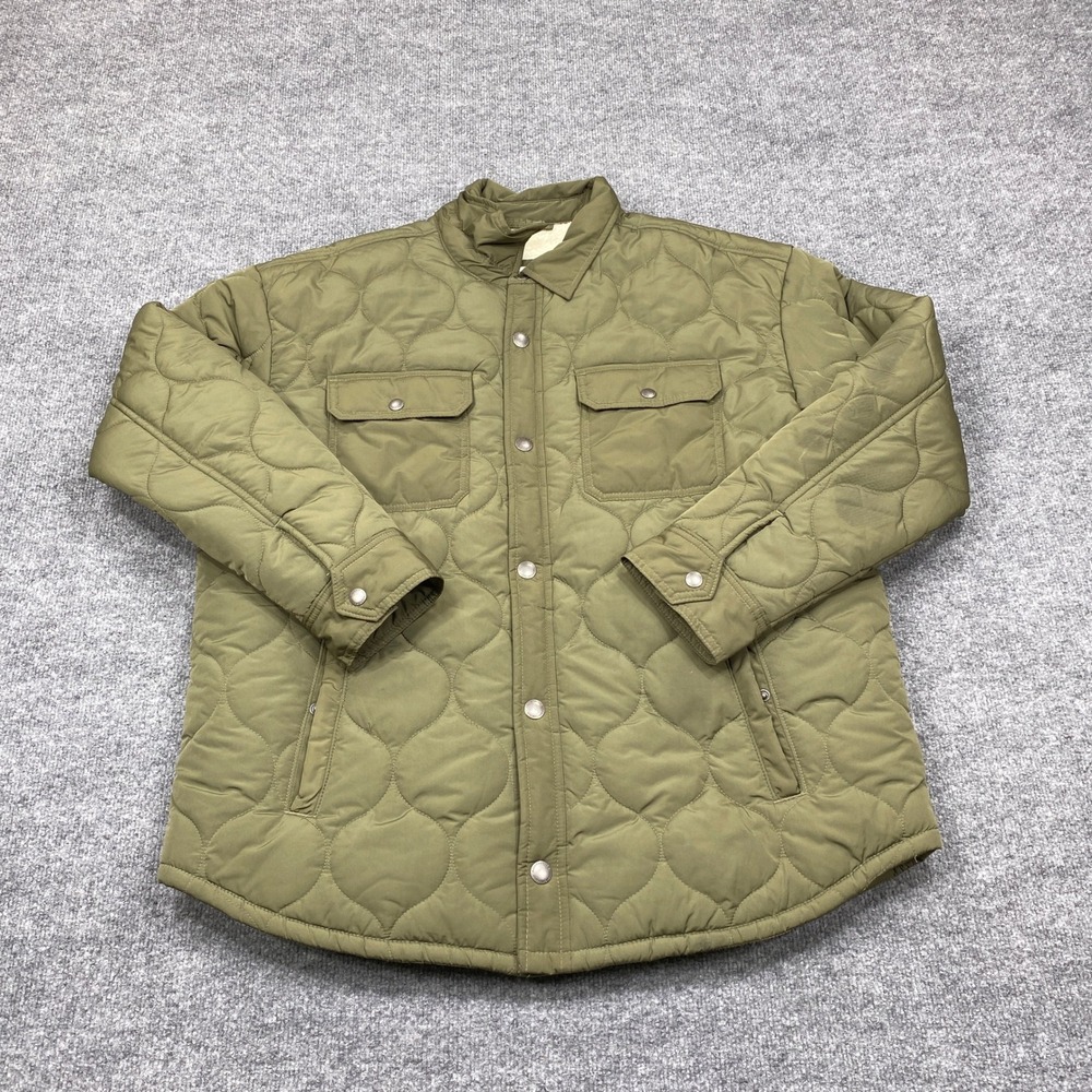 American Eagle Jacket Mens XL Olive Green Quilted Sherpa Snap Front Shacket